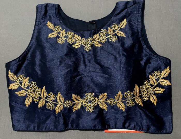 Navy Blue sleeveless blouse with attachable sleeves - Image 1