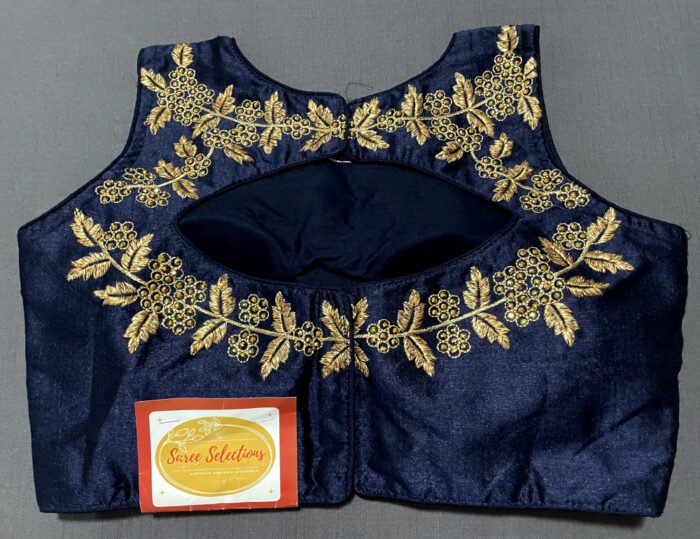 Navy Blue sleeveless blouse with attachable sleeves - Image 2
