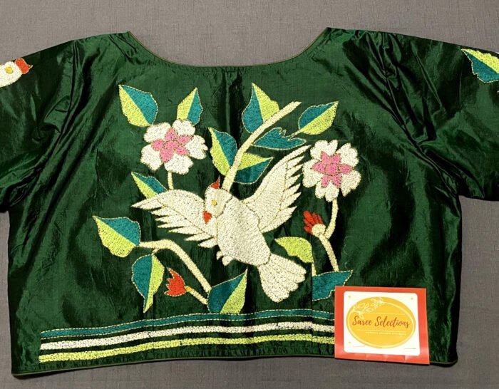 Bottle Green colour kantha work blouse - Image 2