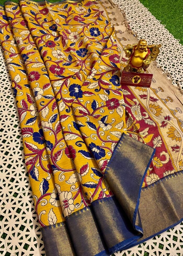 Akarsana (ఆకర్షణ) 4: Pure Mangalagiri handloom silk cotton saree with Kalamkari prints - Image 1