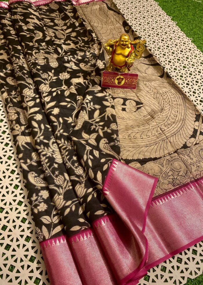Akarsana (ఆకర్షణ) 7: Pure Mangalagiri handloom silk cotton saree with Kalamkari prints - Image 1