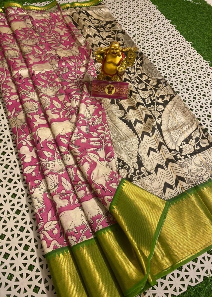 Akarsana (ఆకర్షణ) 5: Pure Mangalagiri handloom silk cotton saree with Kalamkari prints - Image 1