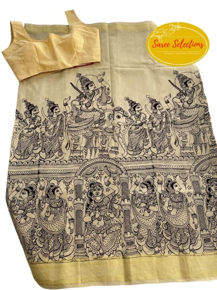 Akarsana (ఆకర్షణ) 7: Pen Kalamkari Handpainted saree in pure silk - Image 1