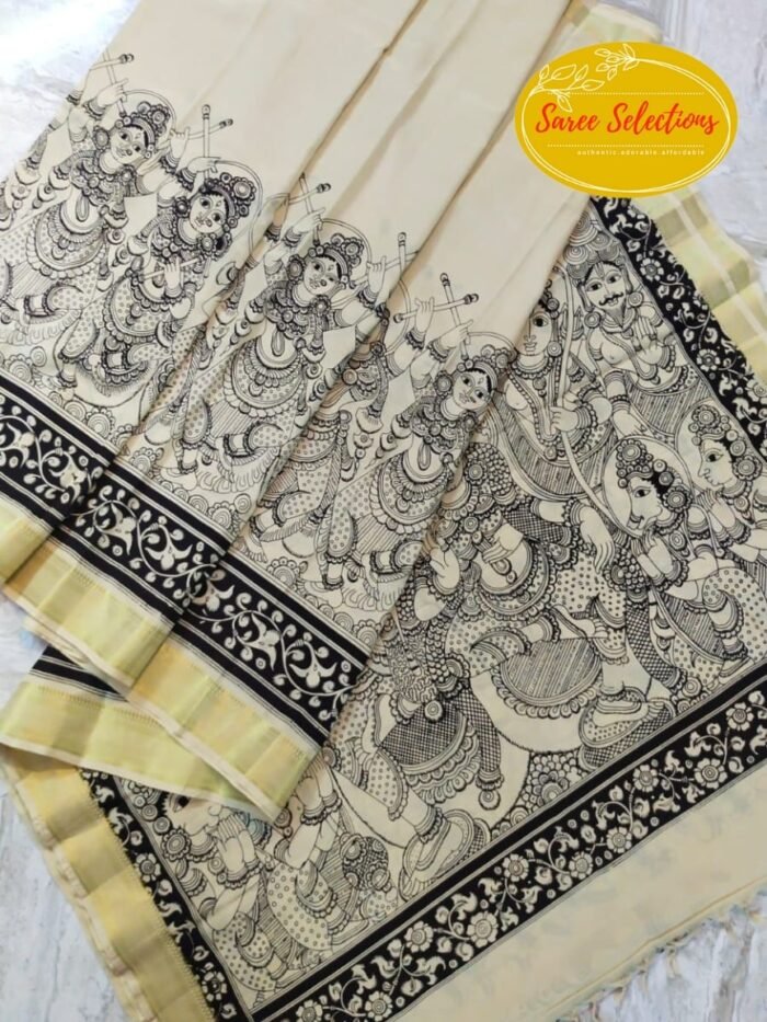 Akarsana (ఆకర్షణ) 23: Pen Kalamkari Handpainted saree in pure silk - Image 1