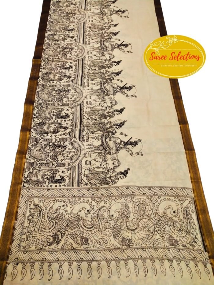 Akarsana (ఆకర్షణ) 15: Pen Kalamkari Handpainted saree in pure silk - Image 1