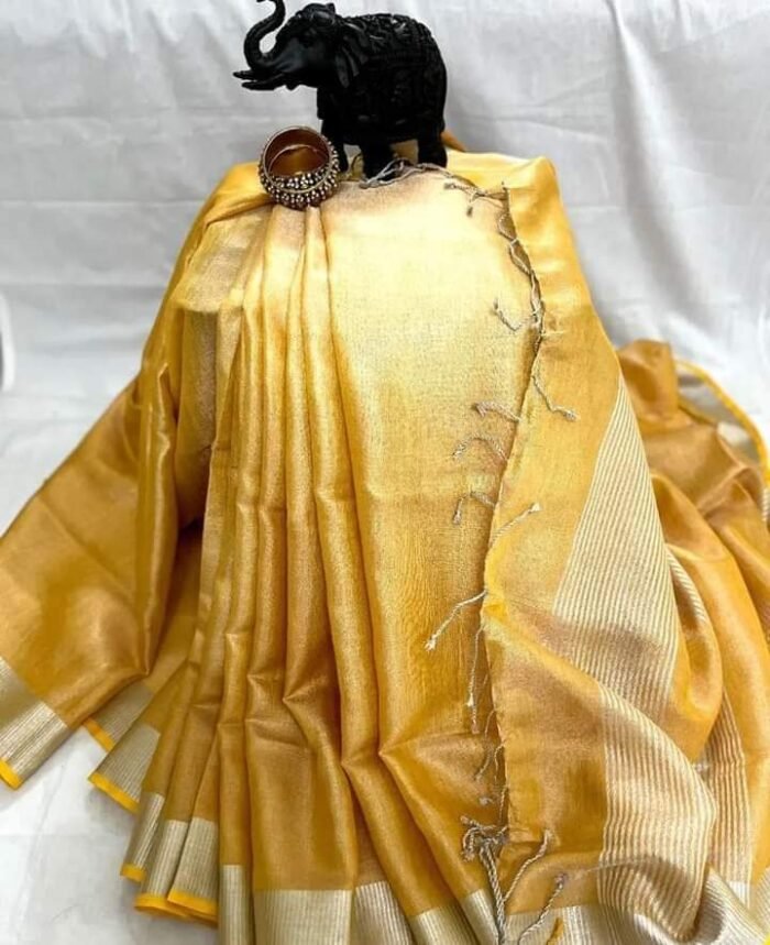 Yellow Linen Tissue Saree - Image 1