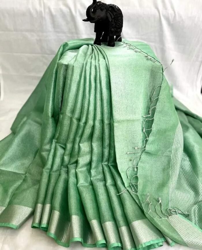 Pista Green Linen Tissue Saree - Image 1