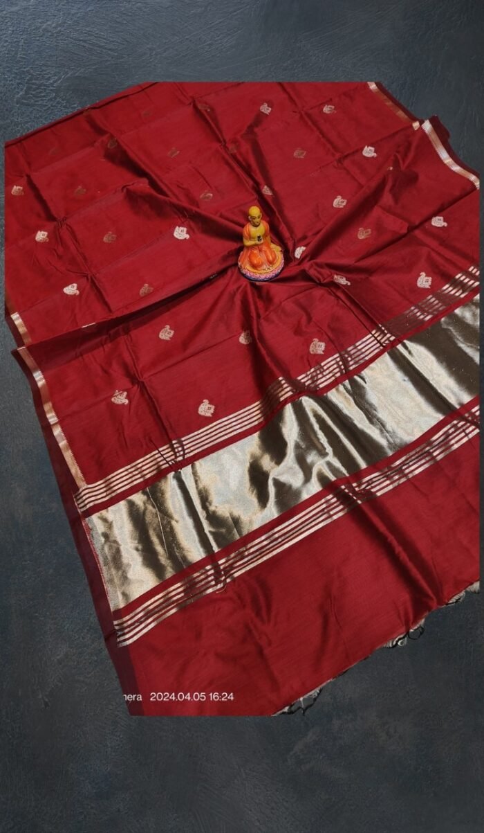 Pure Muga saree in Maroon - Image 1