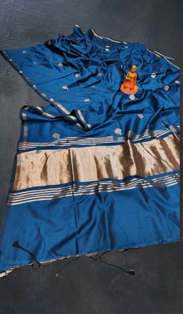 Pure Muga saree in Blue - Image 1