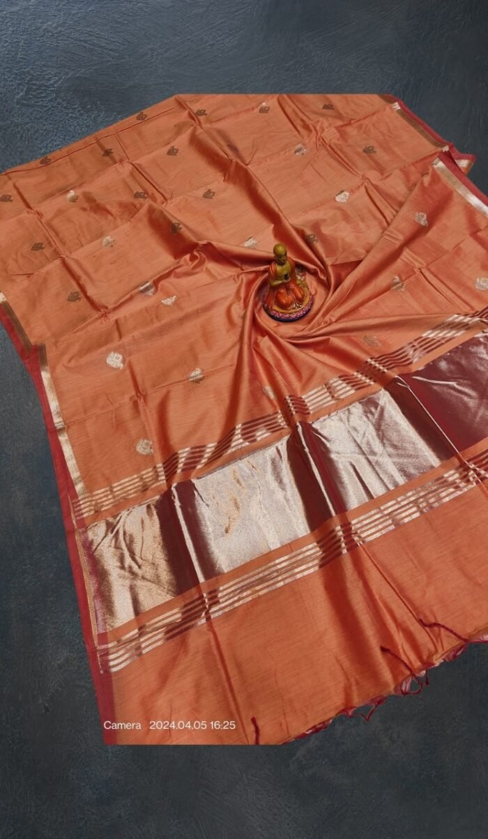 Pure Muga saree in Peach colour - Image 1