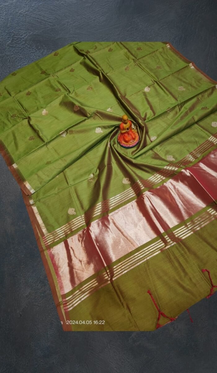 Pure Muga saree in Green - Image 1