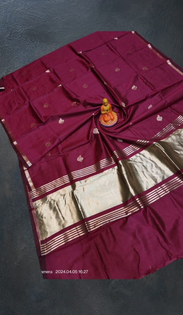 Pure Muga saree in Wineberry colour - Image 1