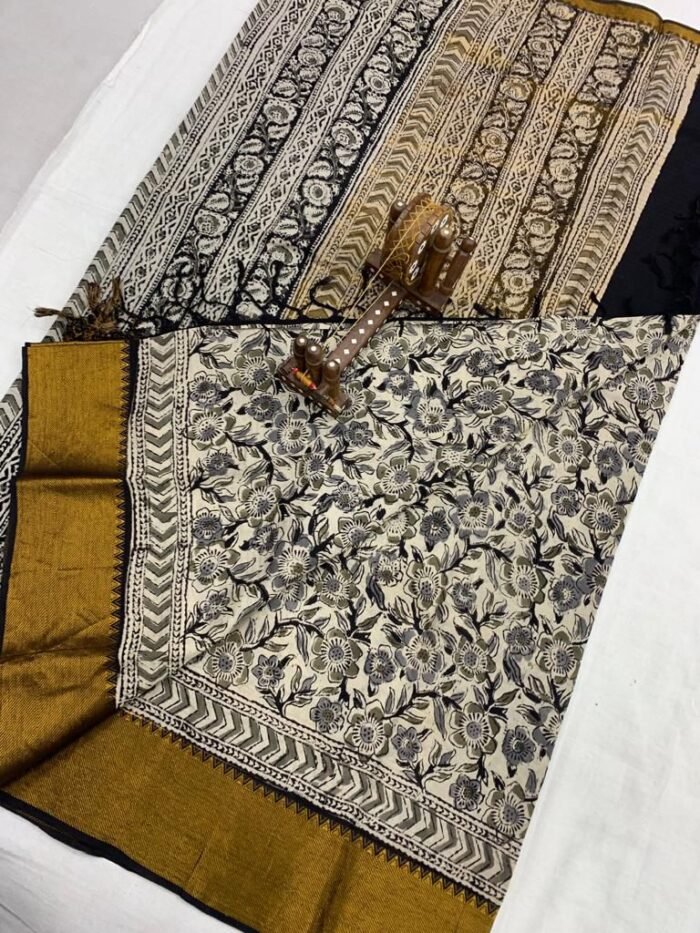 Akarsana (ఆకర్షణ) 3: Pure Mangalagiri handloom silk cotton saree with Kalamkari prints - Image 1