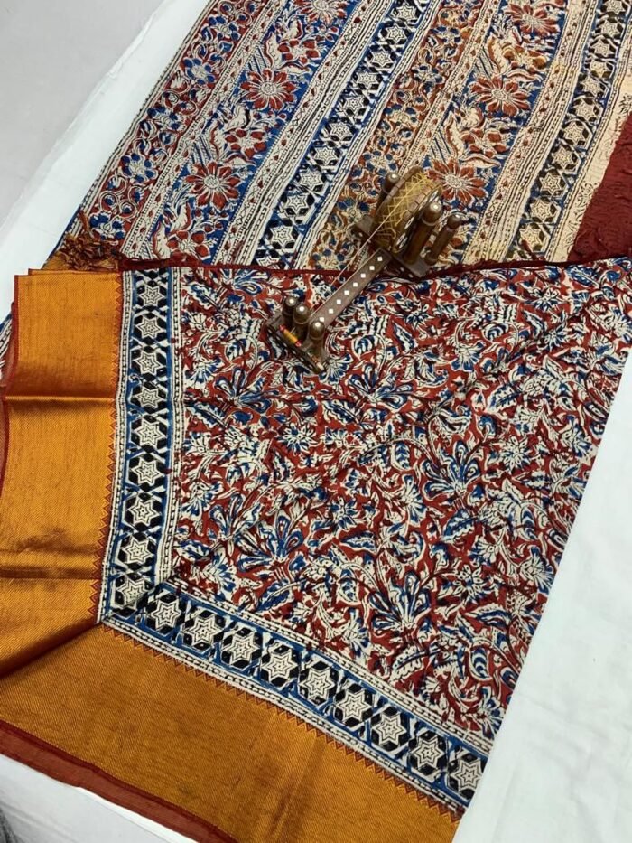 Akarsana (ఆకర్షణ) 2: Pure Mangalagiri handloom silk cotton saree with Kalamkari prints - Image 1