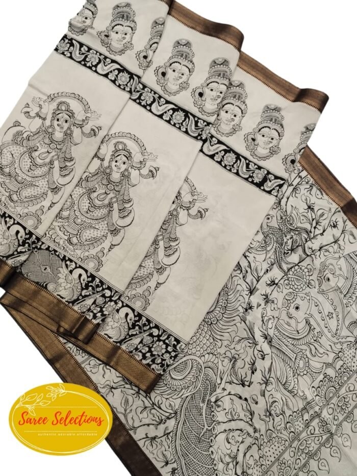 Akarsana (ఆకర్షణ) 14: Pen Kalamkari Handpainted saree in pure silk - Image 1