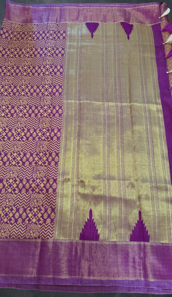 Handwoven Mysuru Silk Thread Brocade Saree in Purple - Image 1