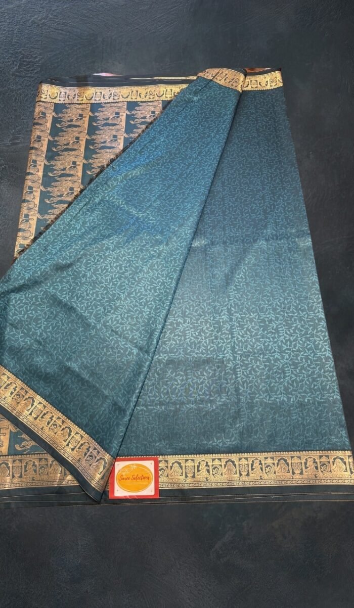 Handwoven Mysuru silk saree with embossed design body and woven head piece - Image 1