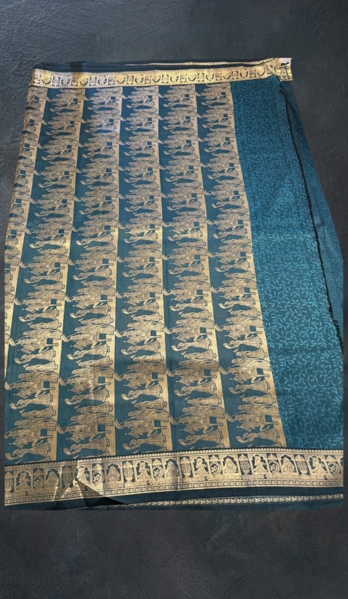 Handwoven Mysuru silk saree with embossed design body and woven head piece - Image 2