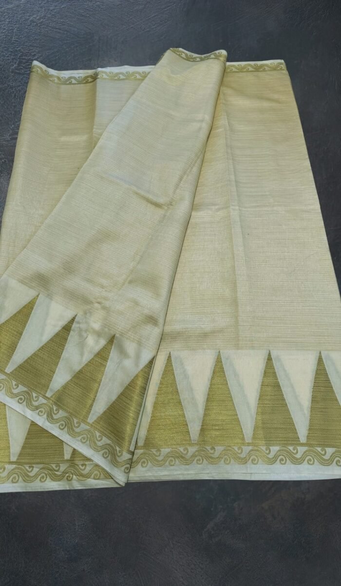 Handwoven Mysuru silk saree with Gold temple border - Image 1