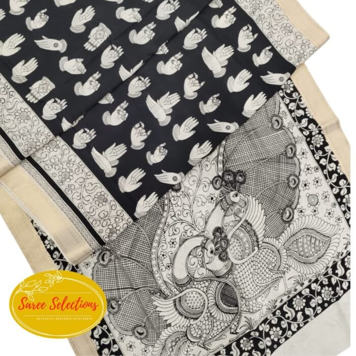 Akarsana (ఆకర్షణ) 12: Pen Kalamkari Handpainted saree in pure silk - Image 1