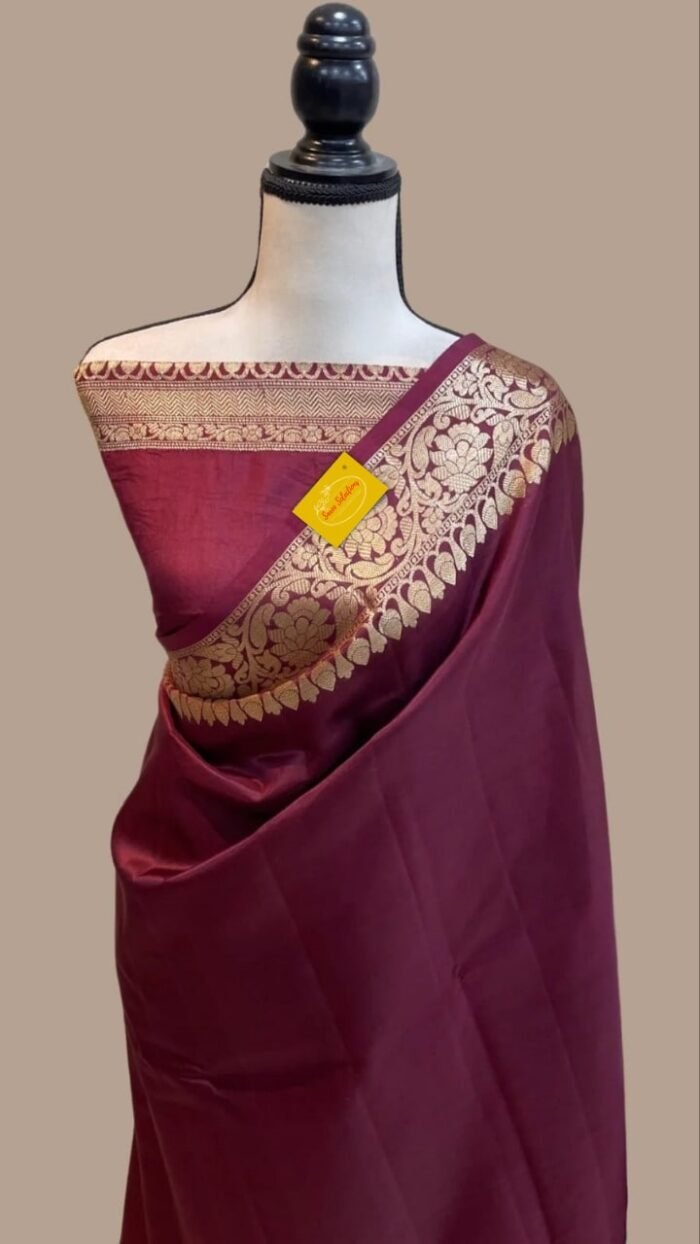 Banarasi Warm Silk saree in Wineberry colour - Image 1