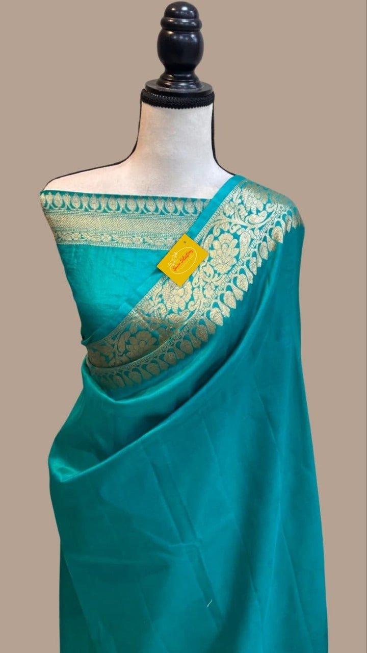 G177 Banarasi Warm Silk saree in Cyan Blue - Image 1