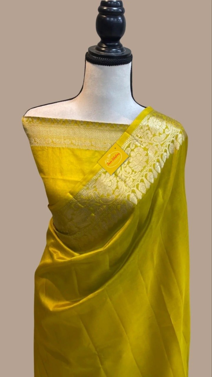 G178 Banarasi Warm Silk saree in Yellow - Green - Image 1