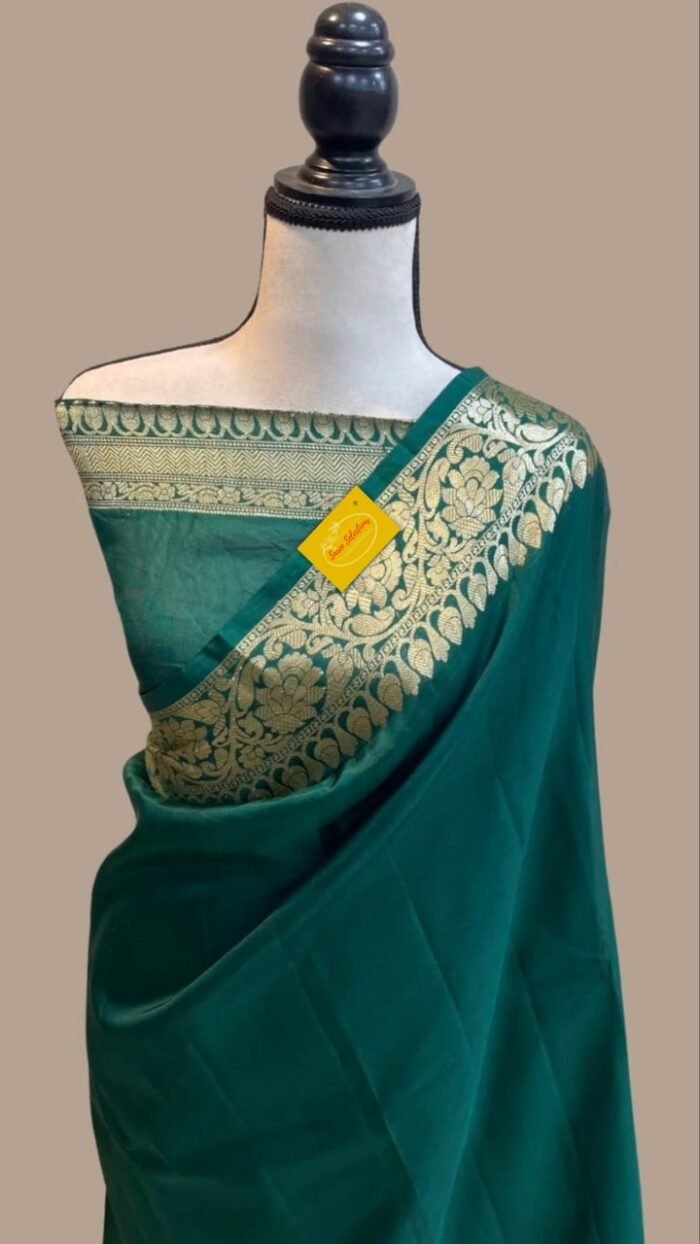 Banarasi Warm Silk saree in Forest Green - Image 1