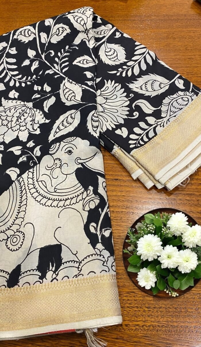 Akarsana (ఆకర్షణ) 16: Pen Kalamkari Handpainted saree in pure silk - Image 2