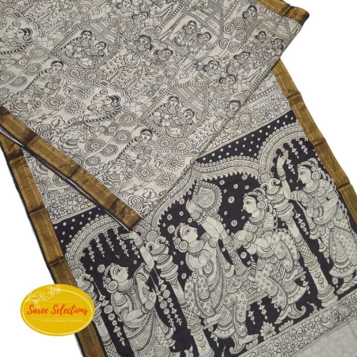 Akarsana (ఆకర్షణ) 19: Pen Kalamkari Handpainted saree in pure silk - Image 1