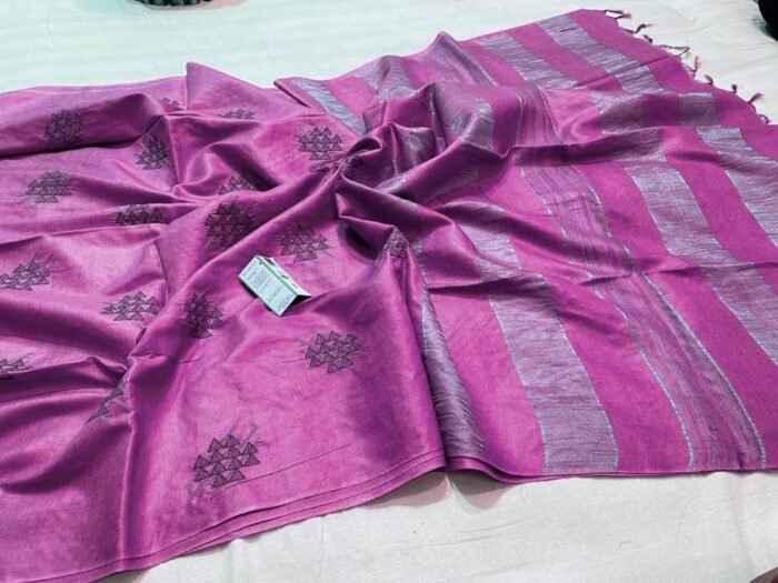 Taral (तरल) 6:  Katan Tussar silk saree with embroidery - Image 1