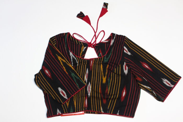 Ikkat cotton blouse with tie back - Image 1