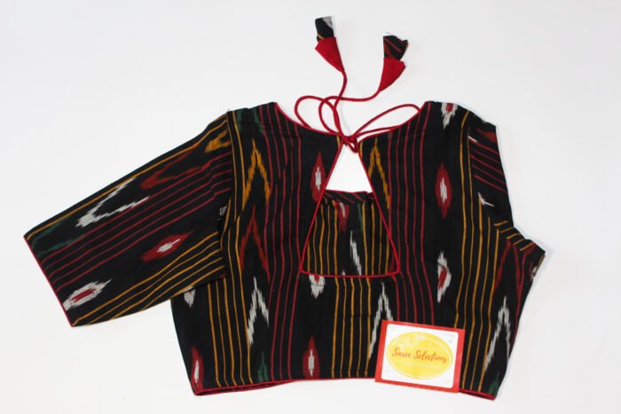Ikkat cotton blouse with tie back - Image 2