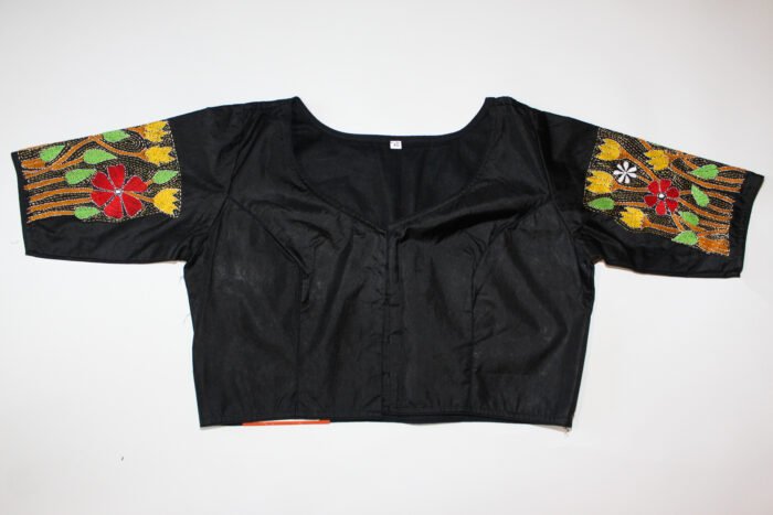 Bangalore Silk readymade blouse with Kantha work and cod piping - Image 2