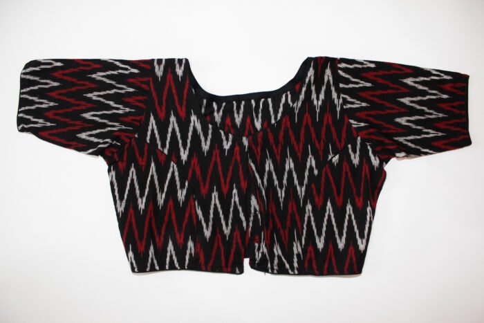 Ikkat Readymade Black Cotton Blouse - Image 1