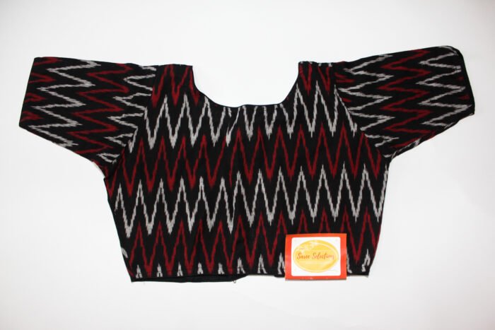 Ikkat Readymade Black Cotton Blouse - Image 2