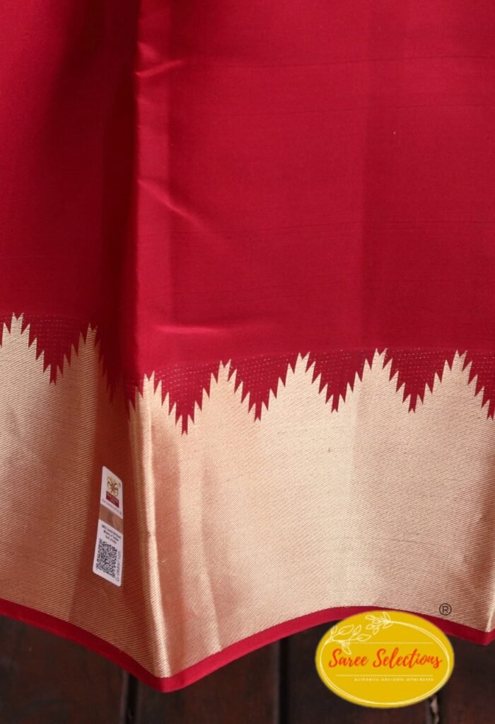 Queen Rose Red: Pure handloom Kanchipuram (Kanjivaram) red silk saree - Image 2