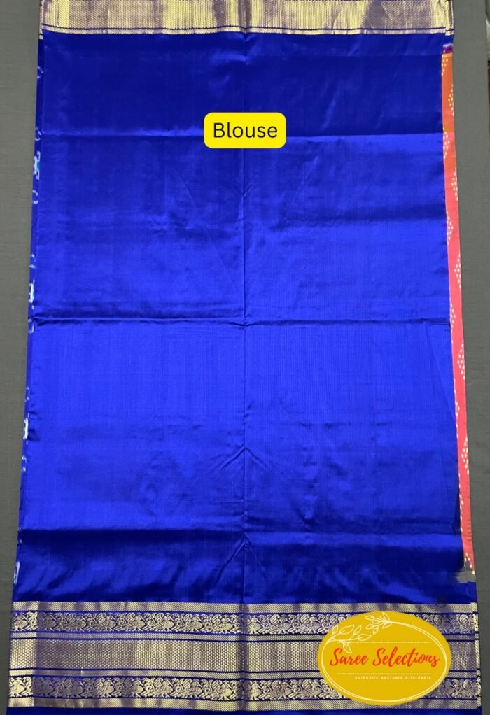 Pratista (ప్రతిష్ట): Pure handloom Pochampalli silk saree in pink and blue with Kanchipuram style border - Image 2