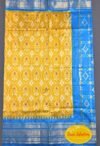 Pratista (ప్రతిష్ట): Pure handloom Pochampalli silk saree in yellow and blue with Kanchipuram style border