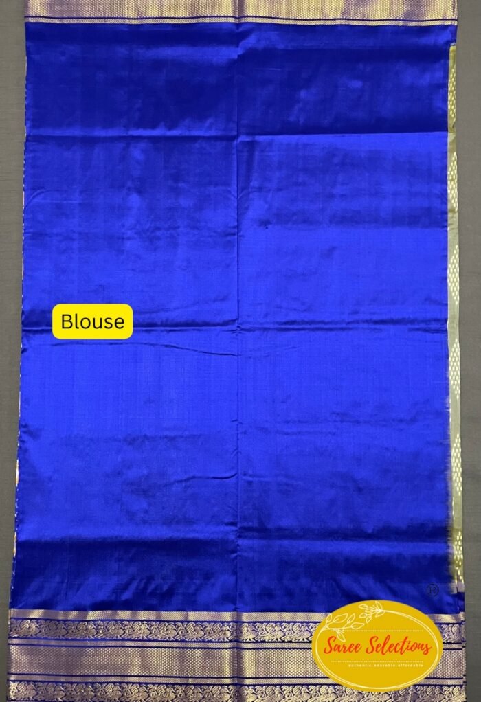 Pratista (ప్రతిష్ట): Pure handloom Pochampalli silk saree in grey and blue with Kanchipuram style border - Image 2