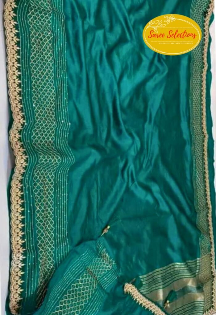 Chamak (चमक): Gota Patti work semi silk saree in green - Image 1