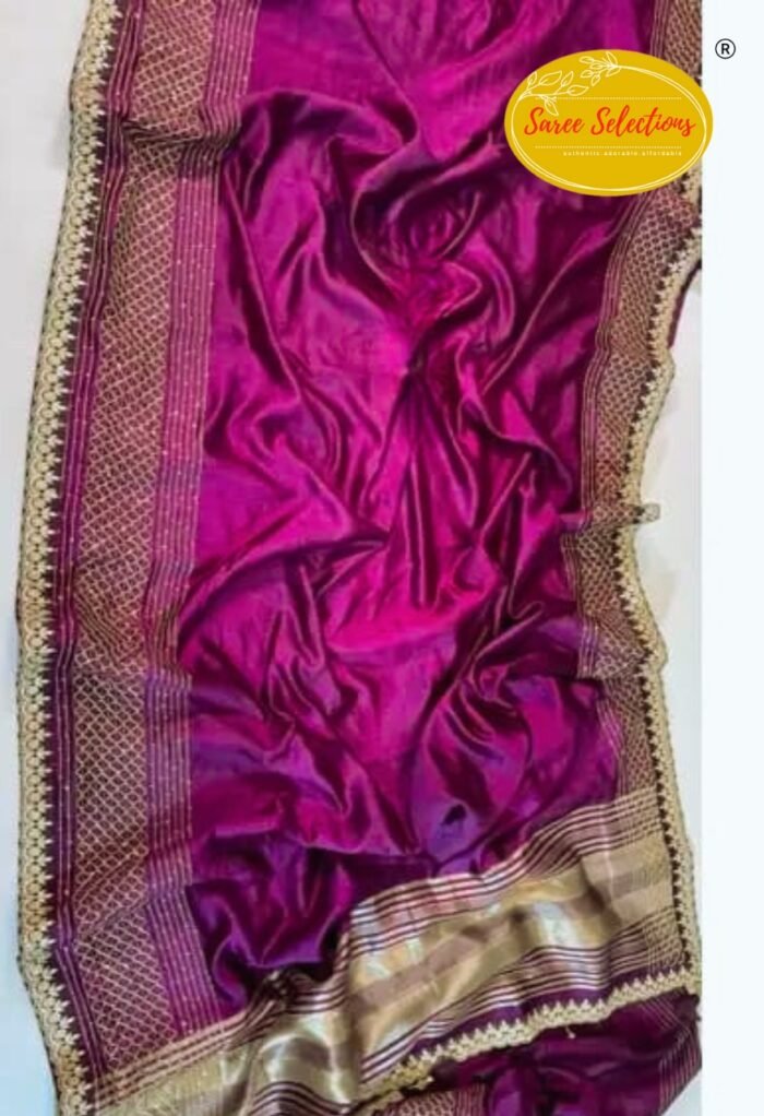 Chamak (चमक): Gota Patti work semi silk saree in Cherry wine - Image 1