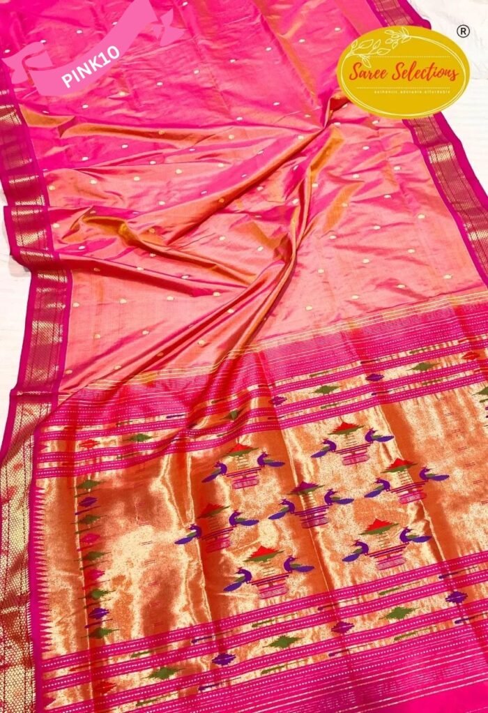 Rājakhajinā (राजखजिना): Rose pink handloom pure Paithani silk saree - Image 1