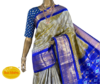 Pratista (ప్రతిష్ట): Pure handloom Pochampalli silk saree in grey and blue with Kanchipuram style border