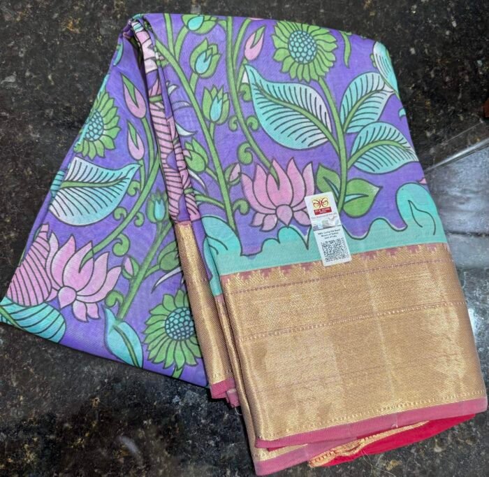 Serenity 1 : Pen Kalamkari Handpainted saree in pure silk - Image 1