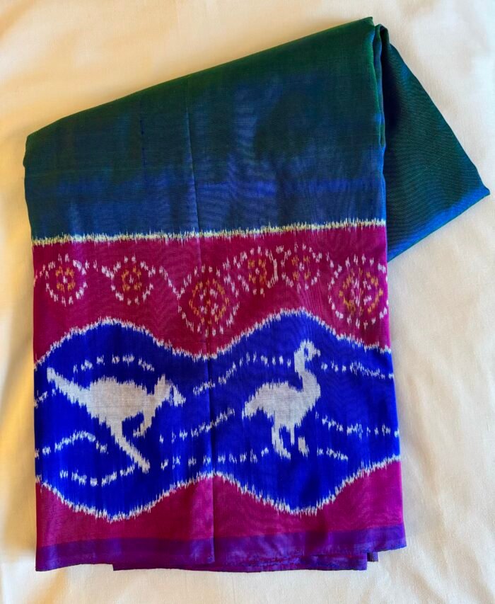 Hand woven Aboriginal Art pure silk saree - Emus and Kangaroos Dreaming - Image 1