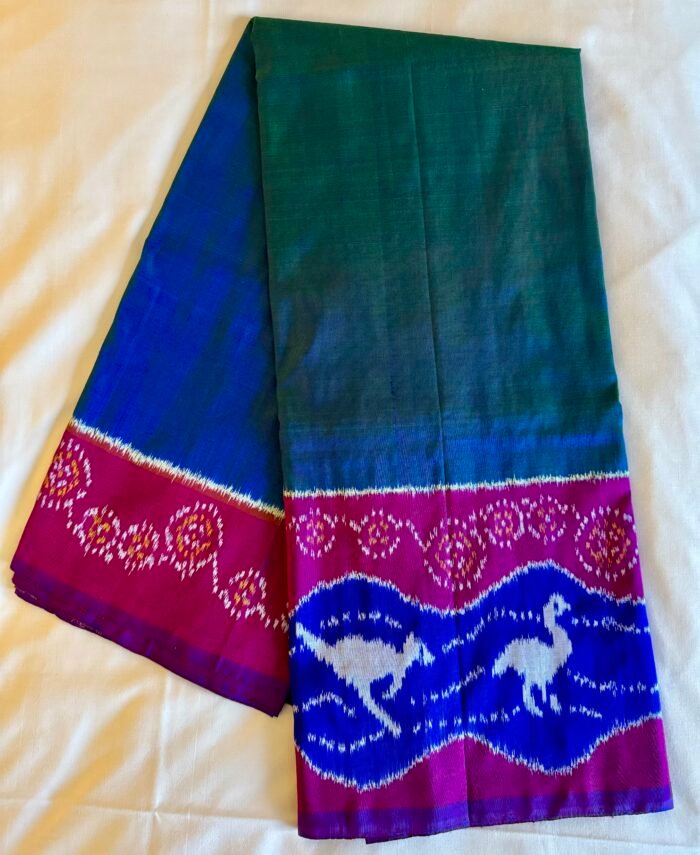 Hand woven Aboriginal Art pure silk saree - Emus and Kangaroos Dreaming - Image 2